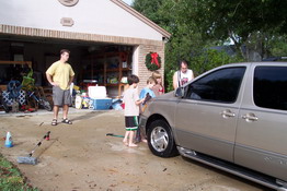Team work on Justin's mom's van