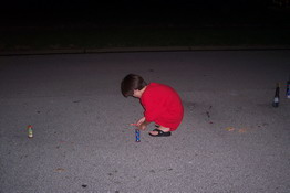 Patrick setting up a firework