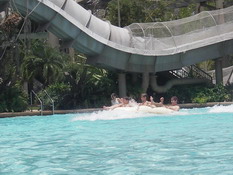 Carter, Alex and Mark shooting out of the water coaster