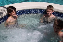 The first swim of the year!  (notice they're all in the HOT tub!)