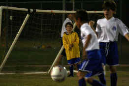 Patrick playing goalie