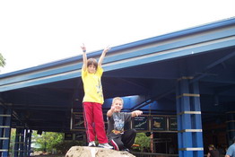 My two guys on top of a huge rock