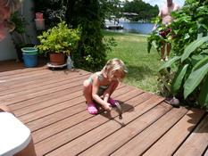Danielle was hammering down loose nails on the deck