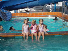 Emma, Kate and Danielle in their matching swimsuits