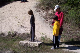 Checking out a chunk of coquina at the mine