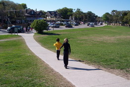 Skating down the sidewalk