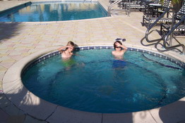 Enjoying the hotel's hot tub