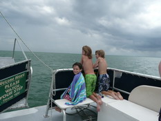 Patch, Alex and Justin enjoying the boat