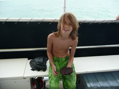 Alex with one of the huge purple sand dollars