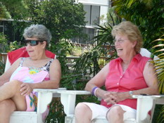 Nana and Stacy's mom watching the kids swim
