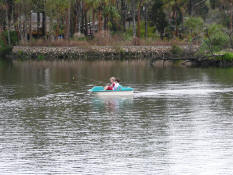 Patch and Justin in the paddle boat fishing