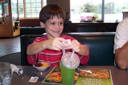At Denny's they gave the boys packets of colored powder to change the color of their Sprite.  Patch loved it!
