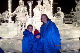 In front of the life-size nativity