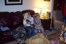 Mary and Joseph with the Jesus understudy (a doll).  At least it wasn't the football someone suggested!