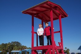 Ashley and Patch in the old lifeguard tower