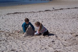 Heather and Alex working on their fort