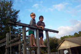 Alex and Andrew trying to defy gravity!