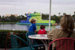 Watching the ski show from our dinner table
