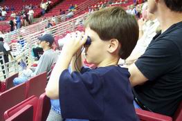 Patch using his binoculars