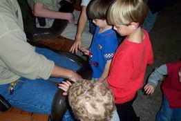 Petting a VERY large burmese python