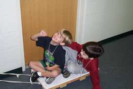 Alex and Andrew on a toboggan ride