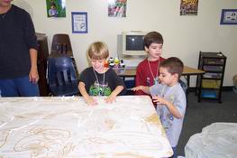 Playing in shaving cream "snow" (this got a LOT messier later on!)