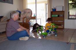 Patch was showing Grandma his new Hot Wheels Octoblast!
