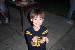 Patrick made himself handcuffs out of light-up bracelets