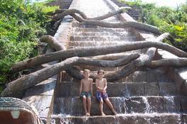 The pool is set up like an ancient temple - very cool!