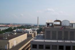 The view from the roof of Dallison's building - The White House is just in front of the Washington Monument.  The tents on the right are Secret Service tents!