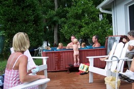 Kate didn't want to wait for her swim diaper - I want in NOW!