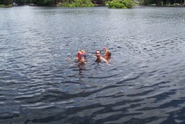Mark being the Pied Piper in the water