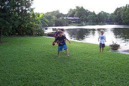 Alex tossing the bocce ball