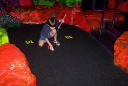 Lining up his shot