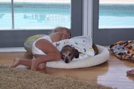 Julia cuddling up with Mitzy