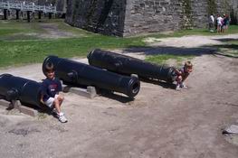 The boys were pretending to be shot out of the cannons