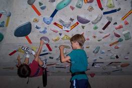 Their first attempt at bouldering - Patrick actually ended up doing a flip off the wall right after I snapped this!