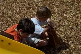 Alex and his best buddy, Andrew, helping each other hunt for eggs