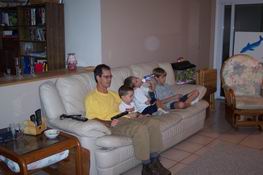 Mark, Shane, Justin and Alex watching a movie