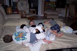 Carter, Andrew and Nathan passed out - with Andrew's cow