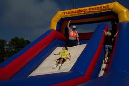 He jumped from the top of the slide and that's where he landed