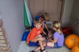 Alex and the neighbors catching lizards