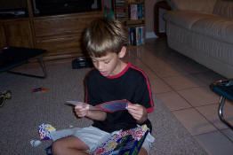 Reading the card from Aunt Stacie
