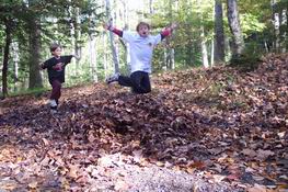 Jumping into the leaves!