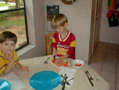 Alex using the "big" knife for the first time.