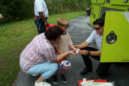 How fortunate the Fire Department was there to fix up Alex's cut finger!