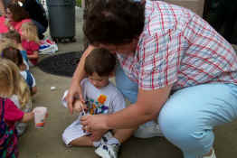 Mrs. Debbie helped Patch with his treat