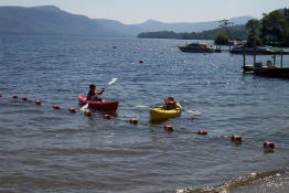 Alex (in the yellow kayak) taking a little break (with Christian in the red kayak)