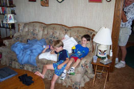 Preston, Alex and Patch watching Peter Pan (and trying desperately not to fall asleep)