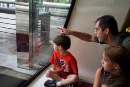Mark and Patch on the tram